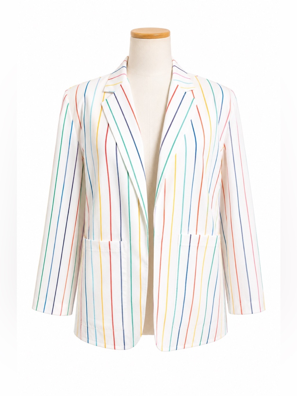 The Fox Collection Multicolor Striped Blazer Oversized Career Chic Jacket S